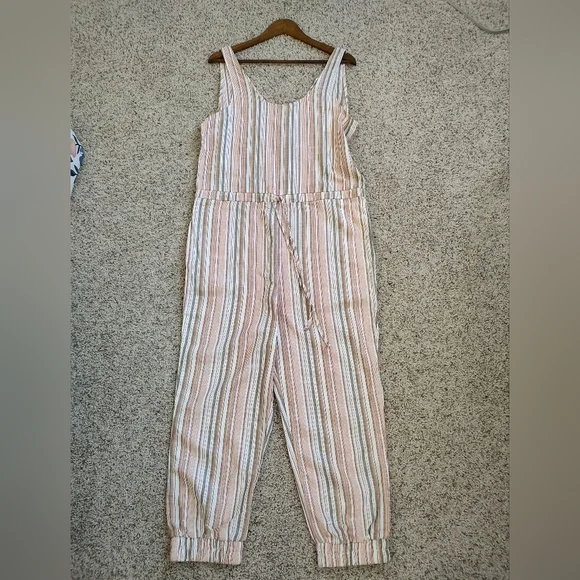 Drew Anthropologie Striped Linen Blend Sleeveless Raw Hem Jumpsuit - Picture 4 of 9